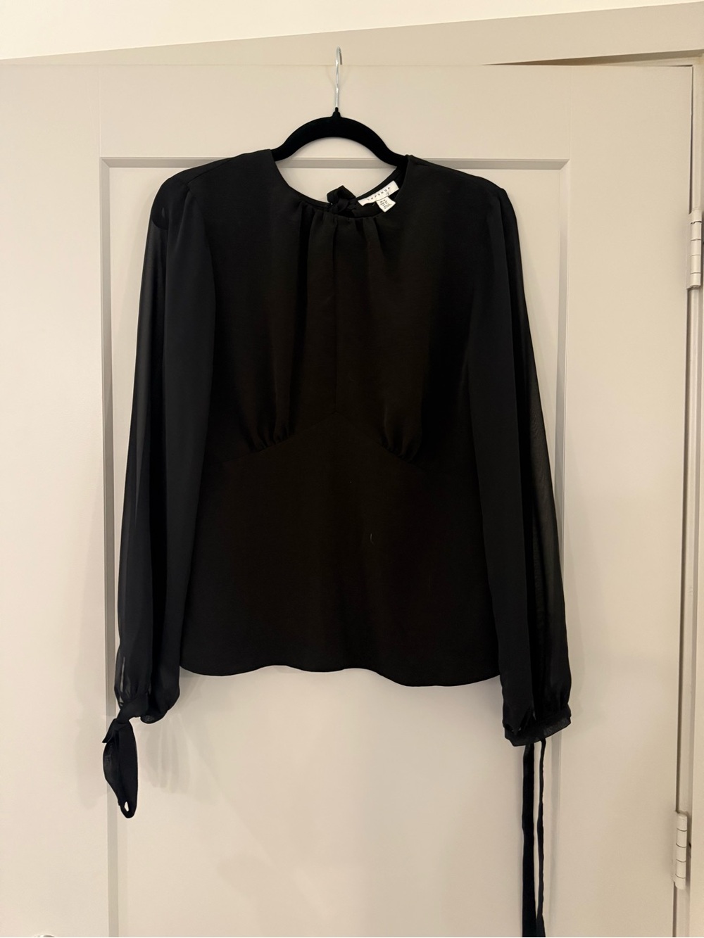 Topshop Black Long-Sleeve Tie Cuff Blouse